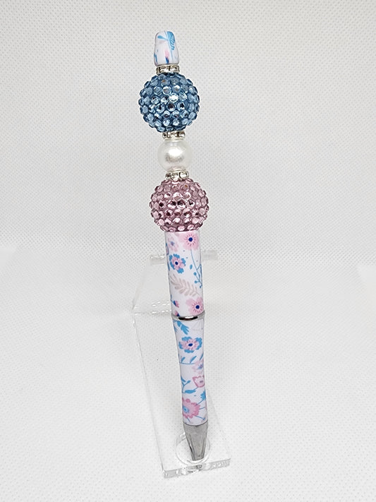 Pink and blue floral pen